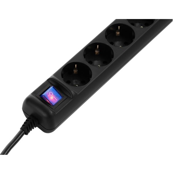 2E-U05ES15M1.5BK Power strip 2E 5XSchuko with switch, 3G*1.5mm2, 1.5m, black
