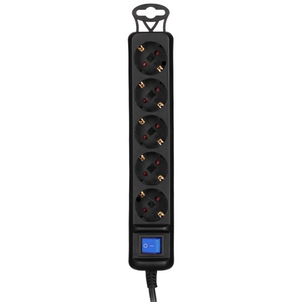 2E-U05ES15M1.5BK Power strip 2E 5XSchuko with switch, 3G*1.5mm2, 1.5m, black