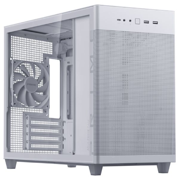 ASUS Prime AP201 Tempered Glas, без БП, 2xUSB3.2, 1xUSB Type-C, Tempered Glass side, mATX, White