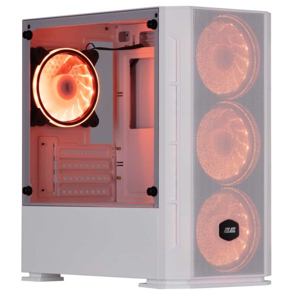 2E Gaming Computer case Calleo GB700W, without PSU, 2xUSB 3.0, 1xUSB 2.0, 4x120mm ARGB, controller with remote, TG Side Window, mATX, White