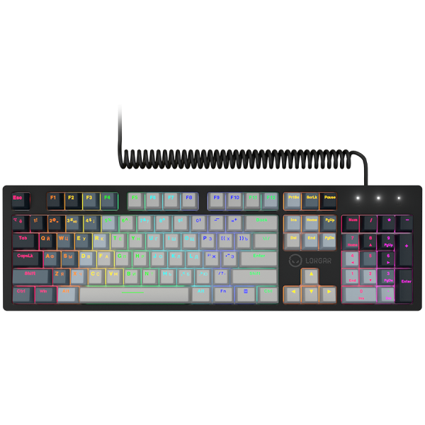 LORGAR Azar 514, Wired mechanical gaming keyboard, RGB backlight, 1680000 colour variations, 18 modes, keys number: 104, 50M clicks, linear dream switches, spring cable up to 3.4m, ABS plastic+metal, magnetic cover, 450*136*39mm, 1.17kg, white, EN+RU layout