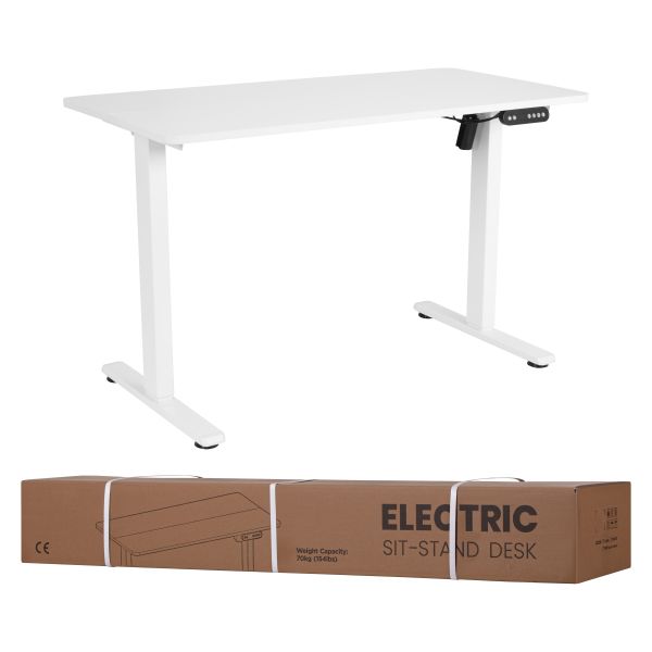 2E Computer Desk CE120W, height 72-120cm, electric motor, tabletop 120 60cm (white), metal base (white)