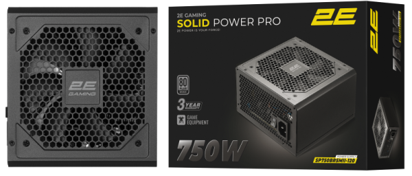 2E GAMING PSU Solid Power Pro (750W), >85%, 80+ Bronze, 120mm, 1xMB 24pin(20+4), 2xCPU 8pin(4+4), 3xMolex, 6xSATA, 4xPCIe 8pin(6+2), 1x12VHPWR, Semi Modular