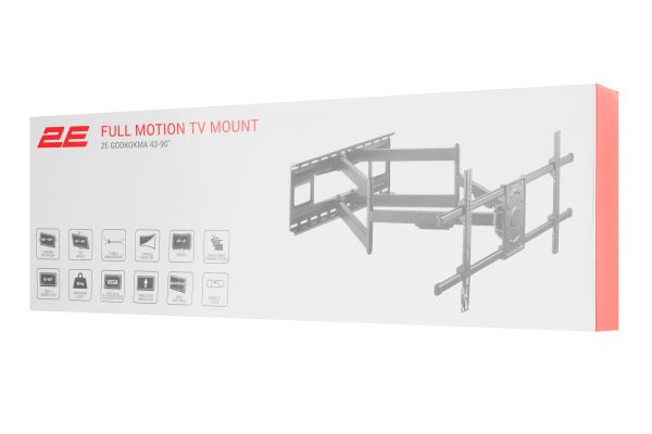 Tilt-swivel TV mount 43-90" 2E Godkokma, extension 1m