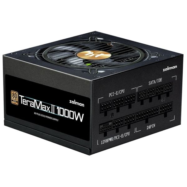 Zalman PSU Teramax 2  (1000W), >90%, 80+ Gold, 120mm, 1xMB 28pin (18+10), 2xCPU 8pin(4+4), 3xMolex, 12xSATA, 4xPCIe 8pin(6+2), 1x12VHPWR, Fully Modular