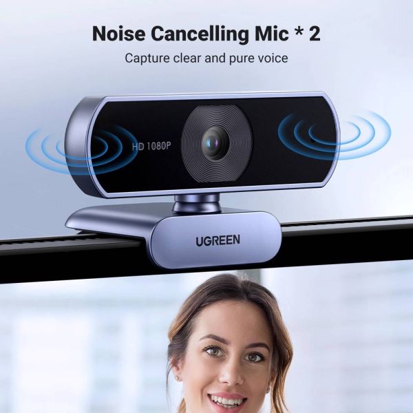 Webcam UGREEN 15728, 2Mp, FHD, Built-in Microphone, Webcam, Gray/Black