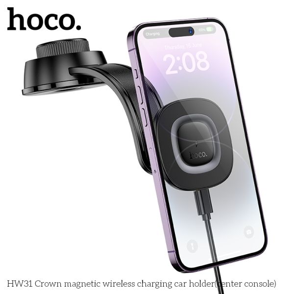 Hoco HW31 Crown magnetic wireless charging car holder (center console)