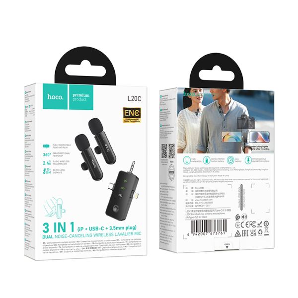 Hoco L20C Fair dual-mic wireless microphone iP/Type-C/3.5