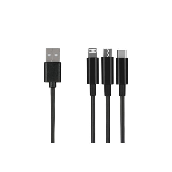 Cable 2E USB 3 in 1 Micro/Lightning/Type C, 5V/2.4A, Black,1.2m