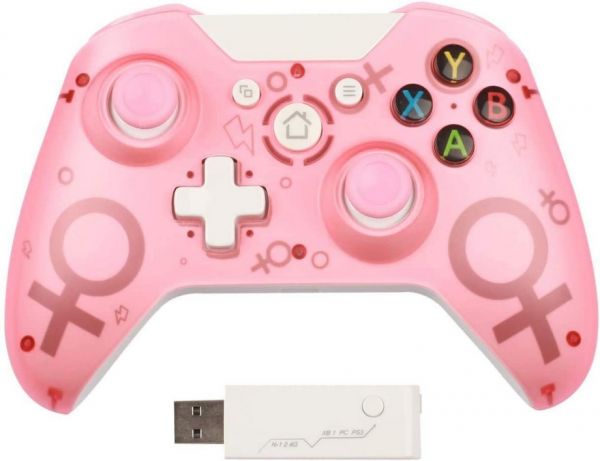 N1 2.4GHz Wireless USB Game Controller for Xbox One, PS3, Windows PC, Dual Motor Vibration Gamepad pink