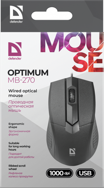 Defender Optimum MB-270 black, 3 buttons,1000 dpi