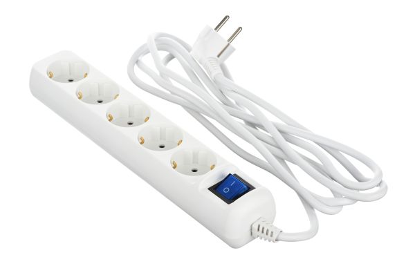Power strip 2E 5XSchuko with switch, 3G*1.5mm2, 3m, white