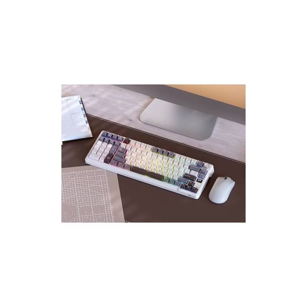 Royal Kludge RK L98 RGB Mechanical Keyboard, Cream Switch, Hot Swappable, Wireless, Type-C, Bluetooth, 2.4GHz, Sandalwood Brown