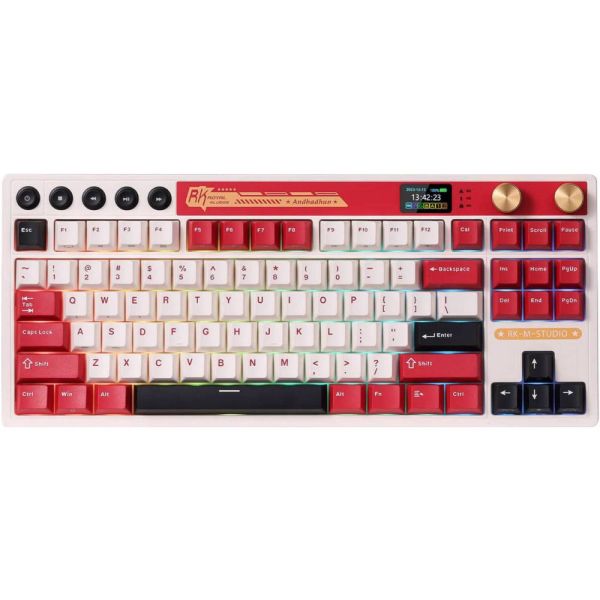 Royal Kludge RK M87 RGB Mechanical Keyboard, Cream Switch, Hot Swappable, Wireless, Type-C, Bluetooth, 2.4GHz, Famicom