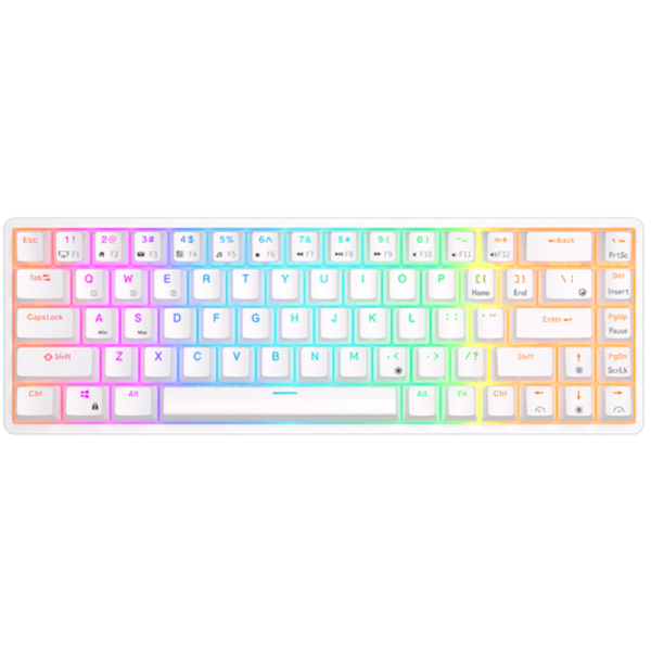 Royal Kludge RK G68 RGB Mechanical Keyboard, Red switch, Hot Swappable, Wireless, USB Type-C, 2.4 GHz, Bluetooth, White