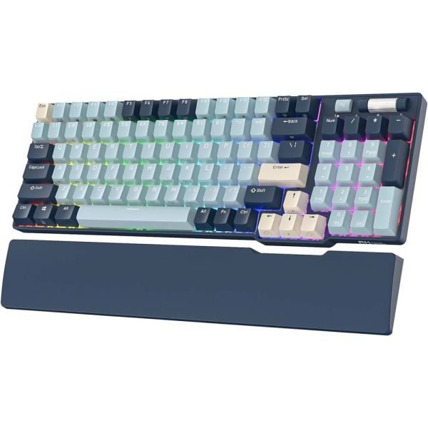 Royal Kludge RK 96 Mechanical Keyboard, Red switch, Hot Swappable, Wireless, USB Type-C, 2.4 GHz, Bluetooth, Forest Blue