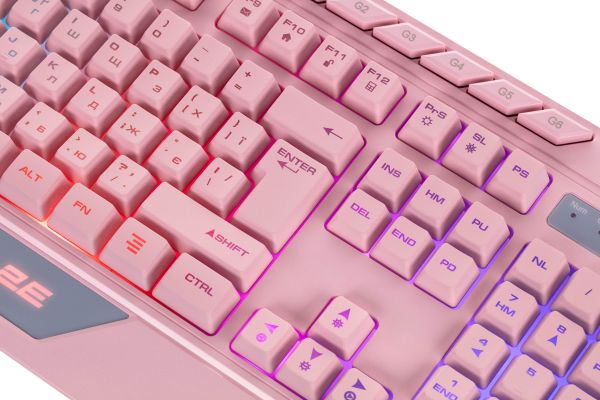 2E GAMING Membrane keyboard KG315 110key, USB-A, EN/RU, RGB, pink