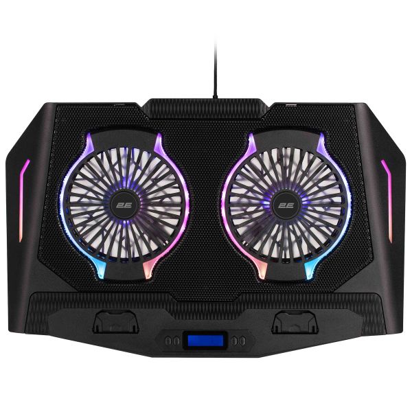2E GAMING Laptop stand CPG-006, up to 17.3", 2xUSB-A, LCD/phone holder, RGB, black