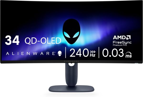 DELL Monitor 34" AW3425DW ALIENWARE 2xHDMI, DP, USB, QD-OLED, 3440x1440, 21:9, 240Hz, 0.03ms, DCI-P3 99.3%, CURVED, G-SYNC, FreeSync, AdaptiveSync, HAS, HDR TrueBlack 400