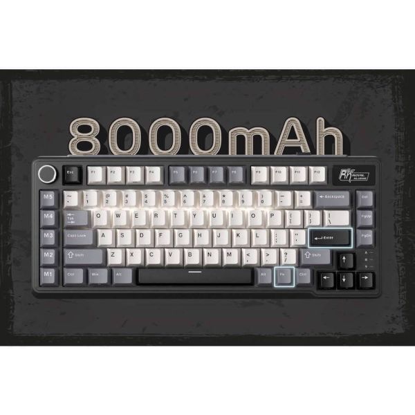 Royal Kludge RK L75-KB-XW RGB Mechanical Keyboard, Beige Switch, Hot Swappable, Wireless, Type-C, Bluetooth, 2.4GHz, Knight Black
