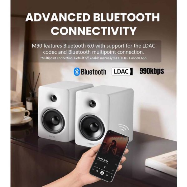Speaker Edifier M90, 100W, HDMI eARC, Optical, Type-C, AUX, Bluetooth, Compact Active Speaker, White