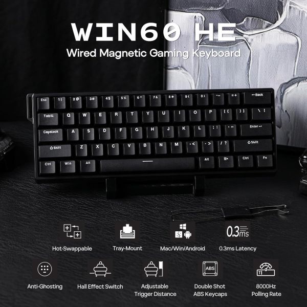 Keyboard: AULA WIN60 HE RGB Wired Gaming Keyboard Black (Graywood Magnetic Switch)