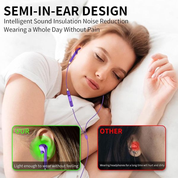 Earbuds Wired with 3.5 Purple Wired