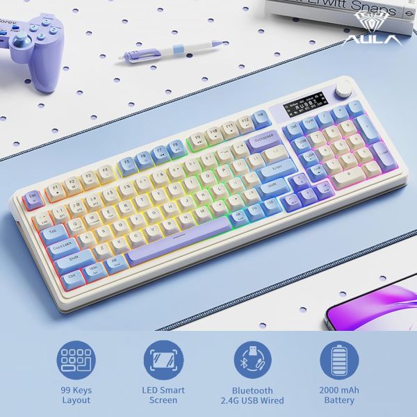 Keyboard: AULA S99PRO RGB Membrane Gaming Keyboard Blue/Yellow/Purple