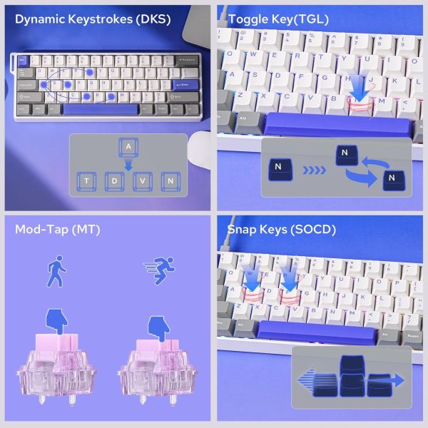 Keyboard: AULA WIN60 HE MAX Edition RGB Wired Gaming Keyboard White/Grey/Blue (Wing Chun Magnetic Switch)