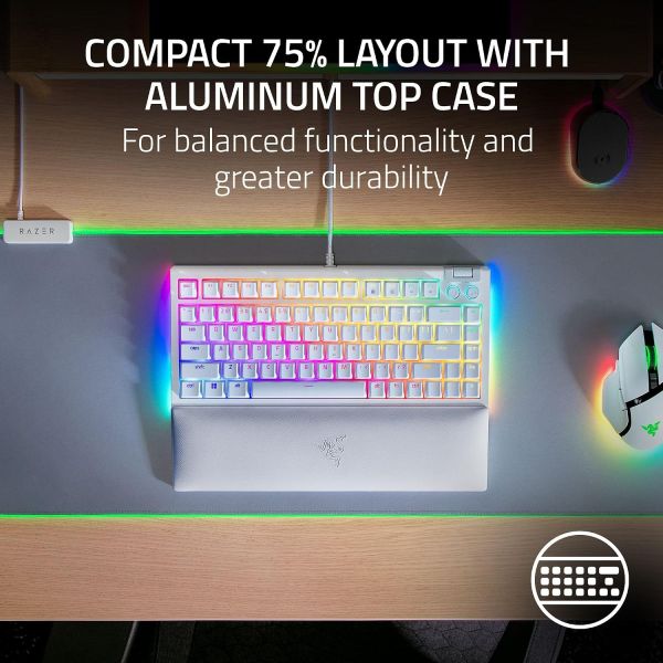 Razer Keyboard mechanical BlackWidow V4 75% 83key Mechanical Tactile Switch GEN-3, USB-A, EN, RGB, white