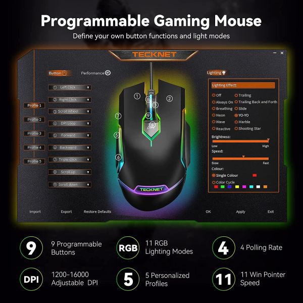 TECKNET RGB Wired Gaming Mouse