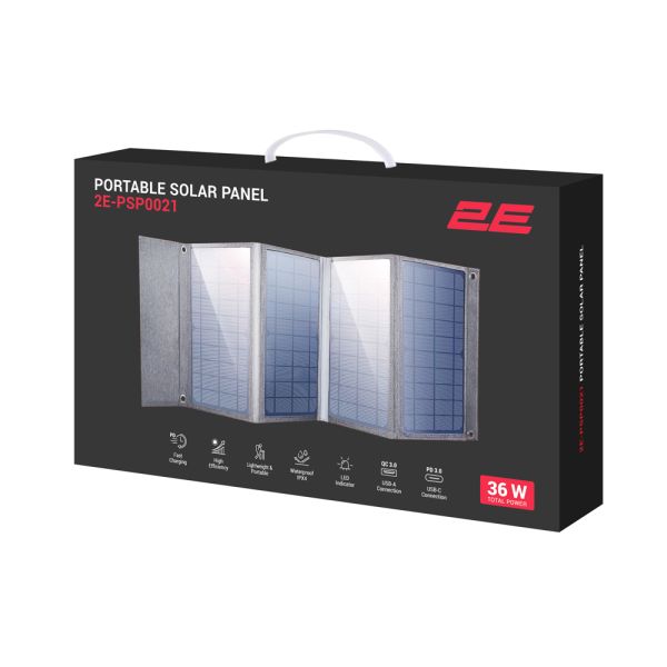 2E portable solar panel, 36 W, USB-С 20W, USB-A 18W