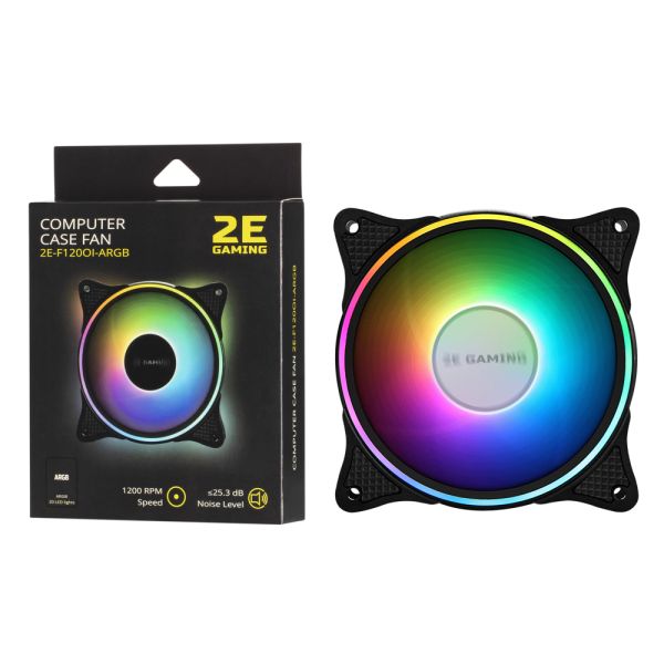 2E GAMING  Case fan (F120OI-ARGB), 120mm, 3+3pin 5V Aura, white blades, black frame,outer-inner LED
