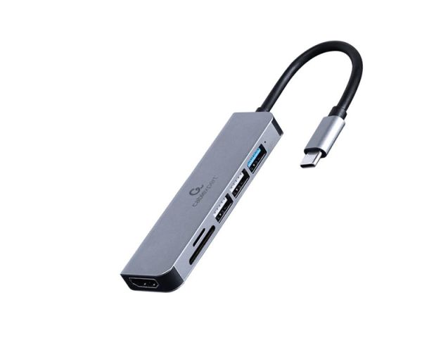 Adapter: Gembird A-CM-COMBO6-02 USB Type-C 6-in-1 multi-port Adapter (Hub+HDMI+card reader)