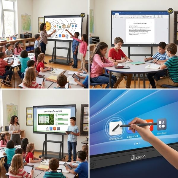 Interactive screen, smart screen Allscreen DW65HTV100 V3 T Series, 65”, Android 14, RAM 8GB, 128GB, Smart Board, Black
