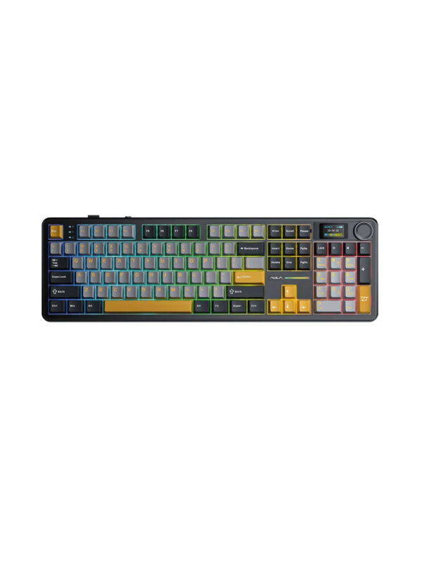 Keyboard: AULA F108 PRO Tri-Mode RGB Mechanical Keyboard Gray/Yellow (Reaper Switch)