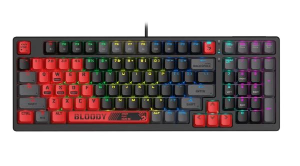 Keyboard: A4tech Bloody S98 RGB Mechanical Gaming Keyboard Red Switch US Layout Sports Red