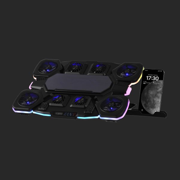 2E GAMING Laptop stand CPG-012, up to 17.3", 1xUSB-A, 1xUSB-C, LCD/semiconductor cooling pad, RGB, black