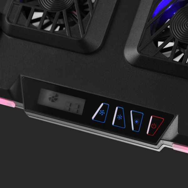 2E GAMING Laptop stand CPG-012, up to 17.3", 1xUSB-A, 1xUSB-C, LCD/semiconductor cooling pad, RGB, black
