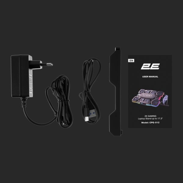 2E GAMING Laptop stand CPG-012, up to 17.3", 1xUSB-A, 1xUSB-C, LCD/semiconductor cooling pad, RGB, black