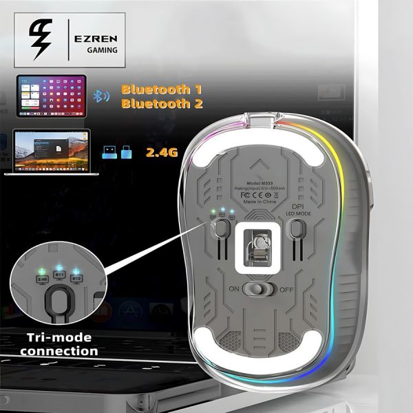 M333 Wireless Bluetooth Tri-Mode Mouse Type-C Rechargeable Blue