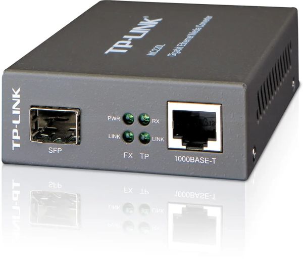 MC220L, TP-Link, 1000M RJ45 to 1000M SFP slot supporting MiniGBIC modules, switching power adapter