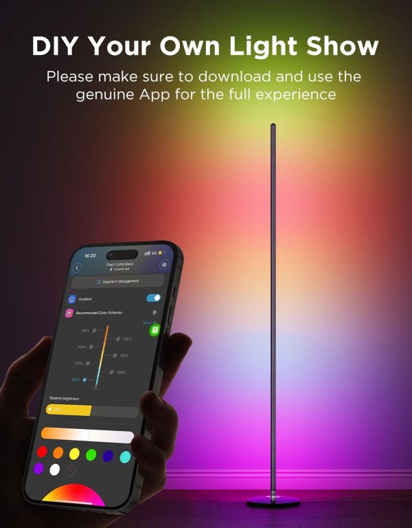 Govee H8076 Govee Floor Lamp lite, 1000Lm, RGBWW+RGBIC+WW, WI-FI/Bluetooth, чорний