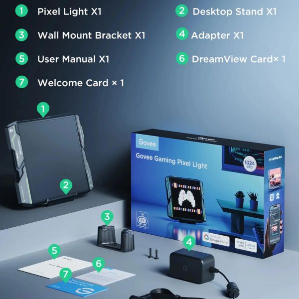 Govee H8630 LED Gaming Pixel Light 32x32 Pixels, RGBIC, WI-FI/Bluetooth, сірий