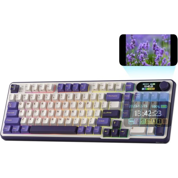 Royal Kludge RK S98 RGB Mechanical Keyboard, Chartreuse switch, Smart Display, Hot Swappable, Type-C wired, Bluetooth 5.0, 2.4GHz, Blackber