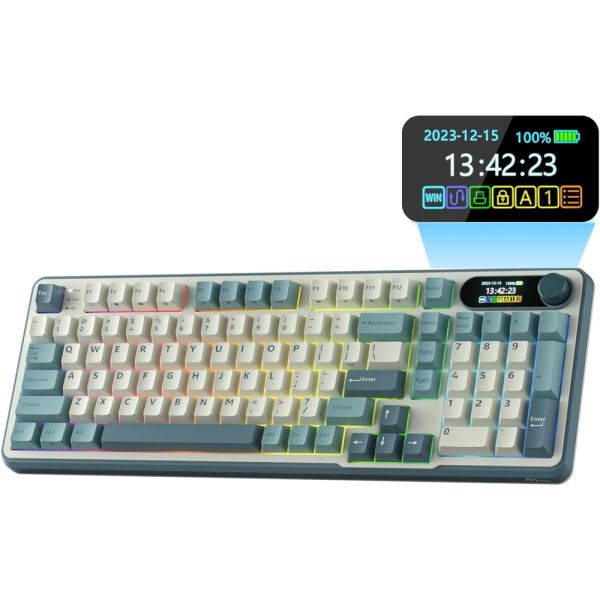 Royal Kludge RK S98 RGB Mechanical Keyboard, Brown switch, Smart Display, Hot Swappable, Type-C wired, Bluetooth 5.0, 2.4GHz, Light Cloud
