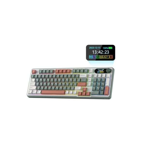 Royal Kludge RK S98 RGB Mechanical Keyboard, Chartreuse switch, Smart Display, Hot Swappable, Type-C wired, Bluetooth 5.0, 2.4GHz, Camping