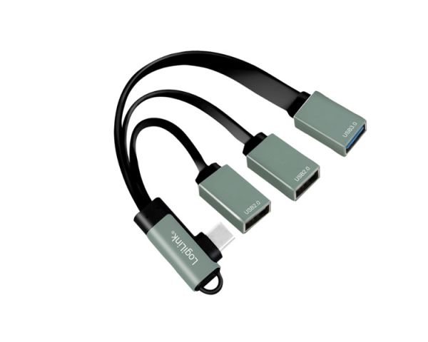 Adapter: Logilink UA0361 USB-C Hub, 90° USB-C plug to 2x USB
