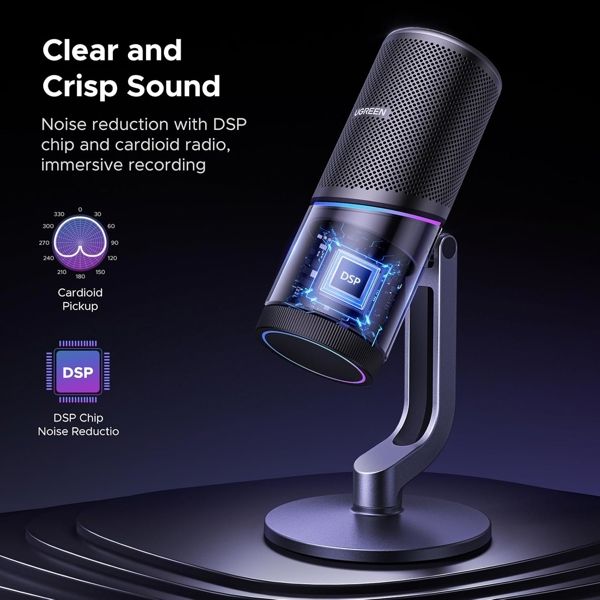 Microphone UGREEN CM769 (35629), Microphone for PC, RGB, USB, 3.5mm, Black
