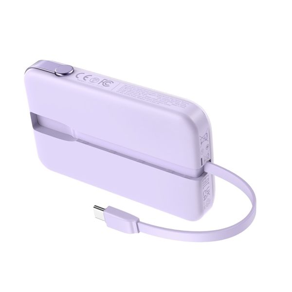 Portable Charger UGREEN PB511 (35604B) Uno, 10000mAh 30W, USB, Type-C, Power Bank With Built In Cable, Purple